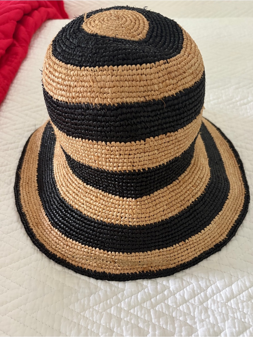 Zara Black and Natural Striped Straw Hat